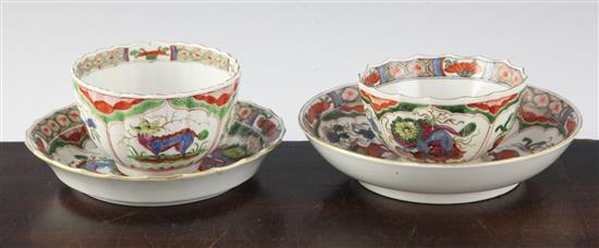 Two tea bowls and saucers